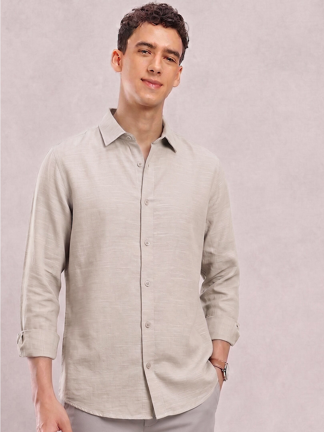 MOHICANS Men Relaxed Beige Linen Casual Shirt