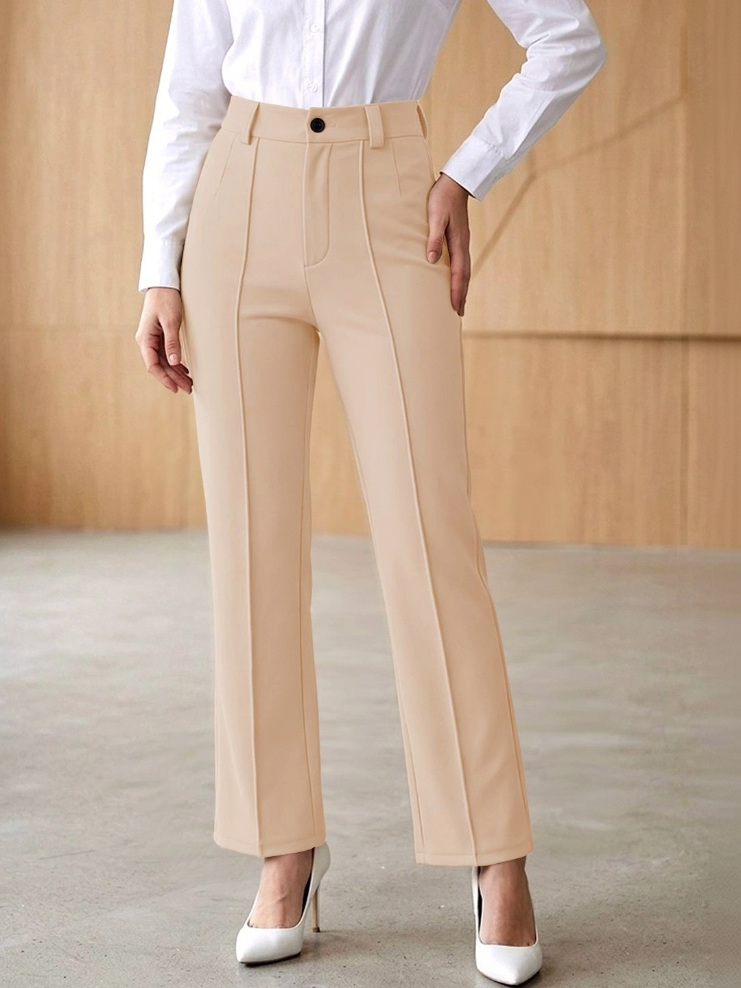 Maheshvi Women Straight Fit High-Rise Trousers