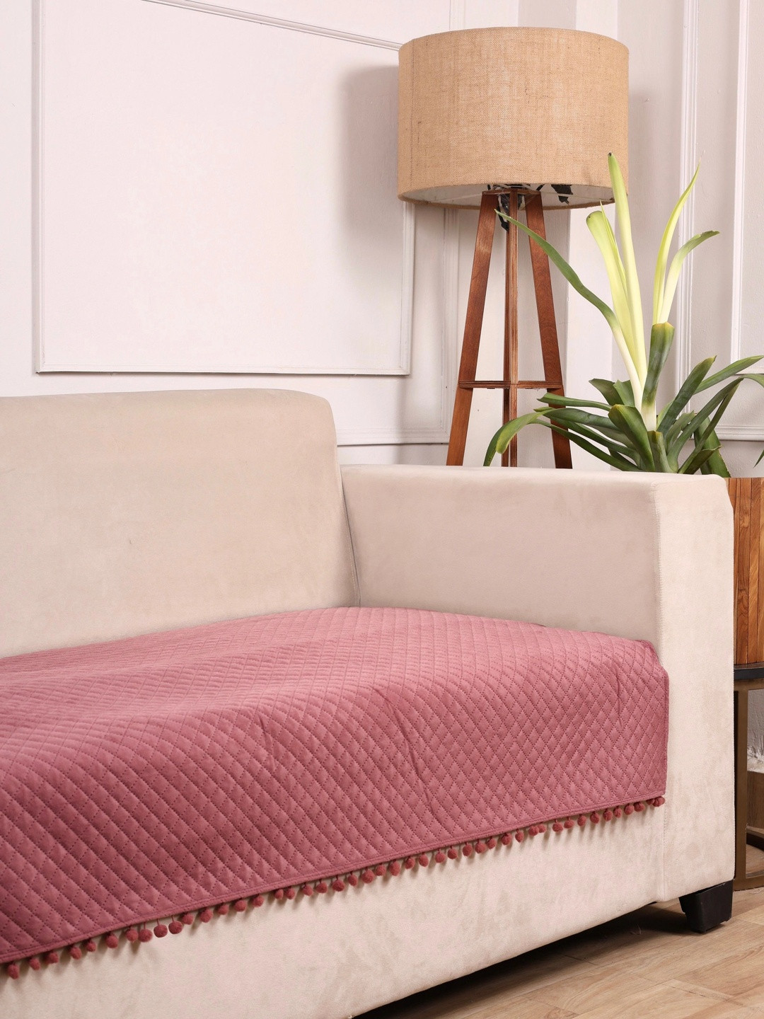 STITCHNEST 1 Seater Peach & Beige Velvet Seat Cover
