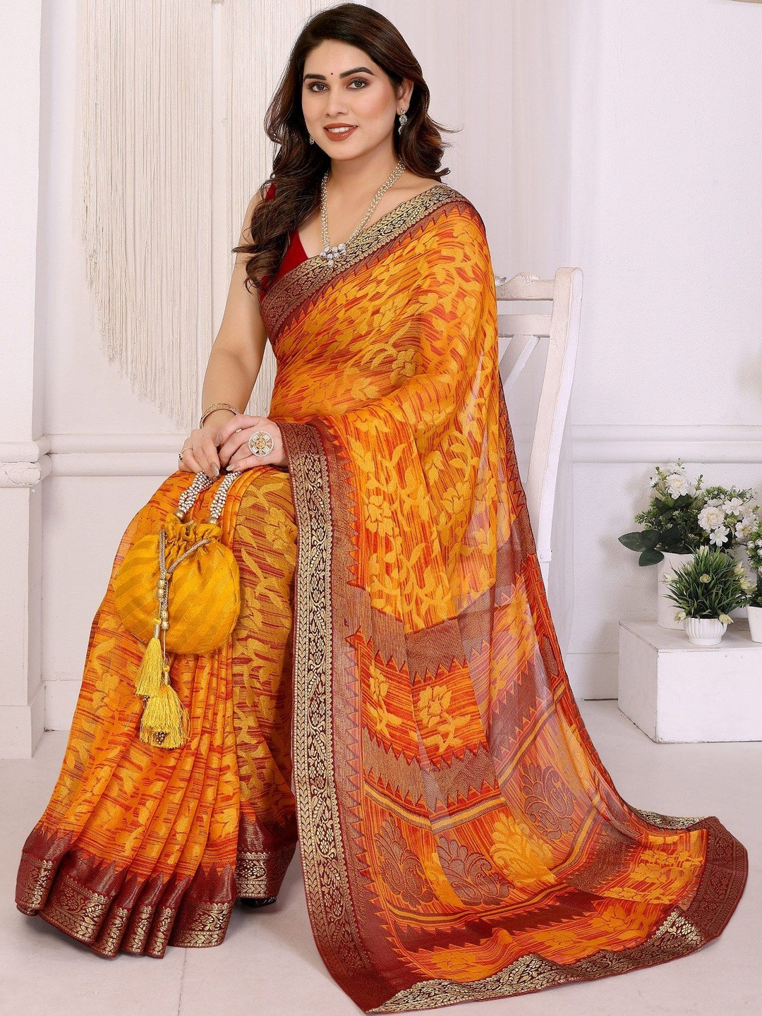 Anouk Ethnic Motifs Zari Poly Georgette Saree