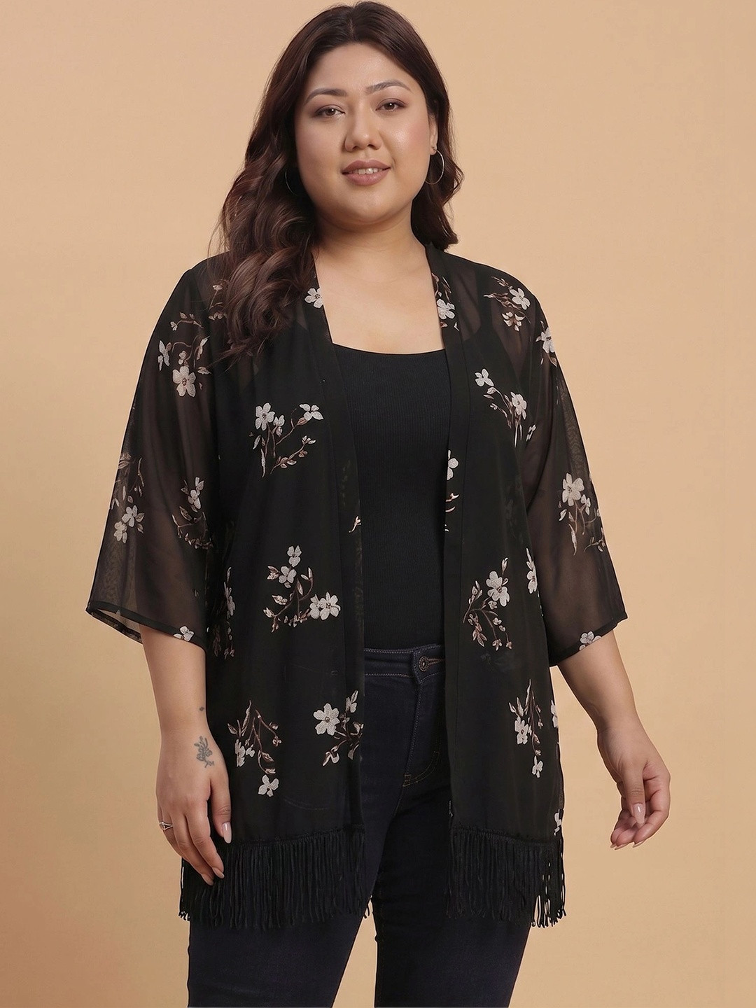 Azira Women Printed Tasselled Shrug