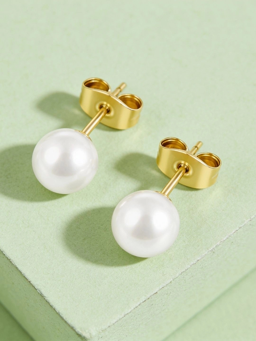 ELRA 18k Gold Plated Stainless Steel Waterproof & Anti-Tarnish Pearl Stud Earrings