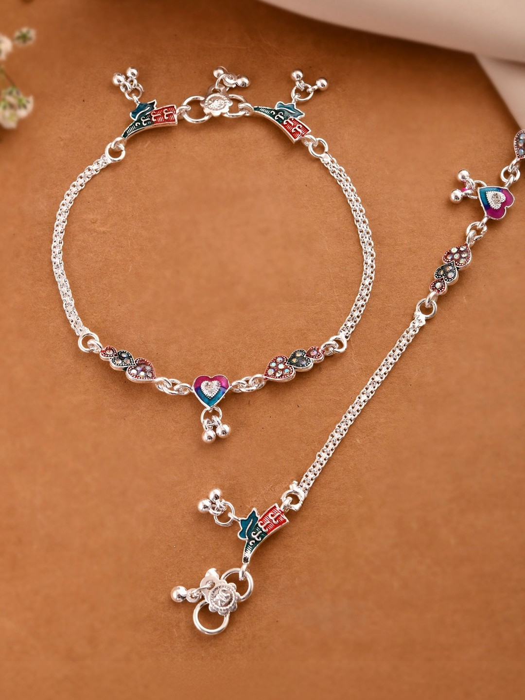 Anouk Silver-Plated Artificial Stones and Beads Anklet