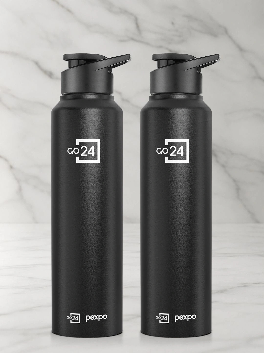 Go24 Chromo-Xtreme Black Stainless Steel Single Wall Vacuum 2 Piece Water Bottle - 1L