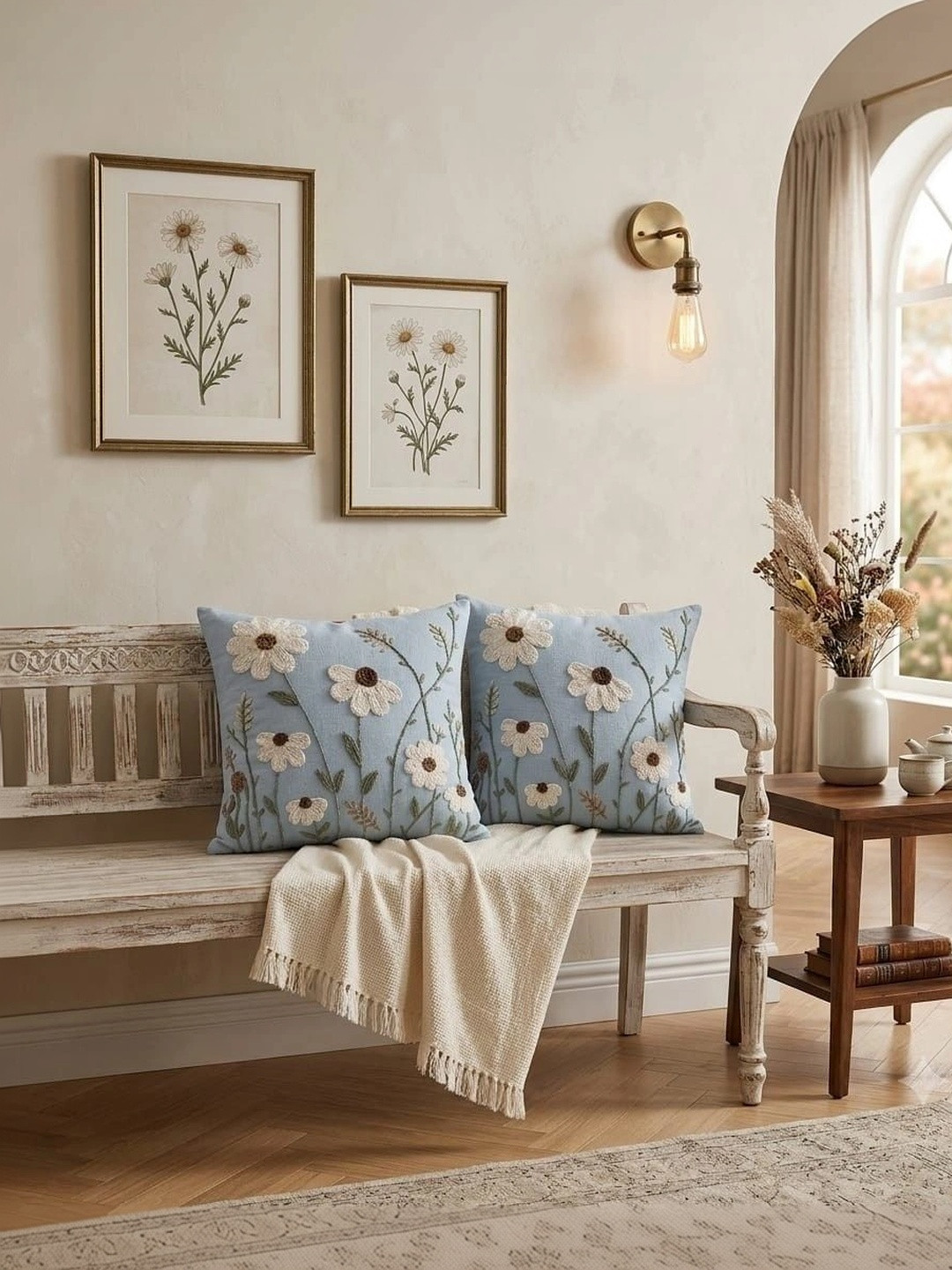 salajya anchla Navy Blue Set of 2 Floral Square Cushion Covers