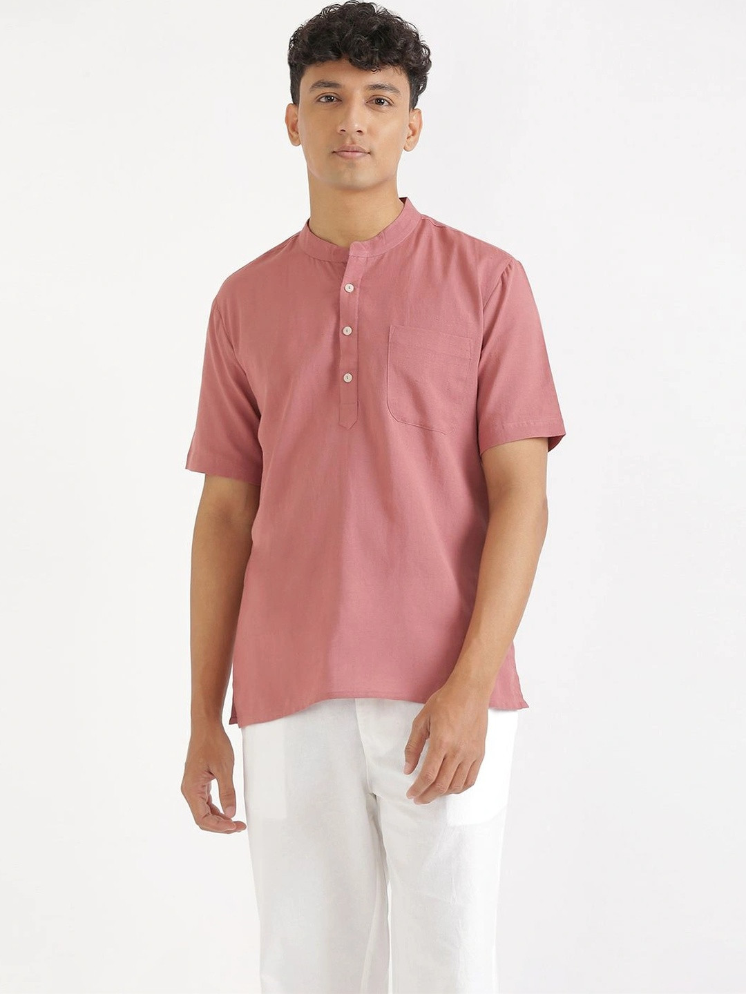 SAADAA Men Half Sleeve Linen Kurta