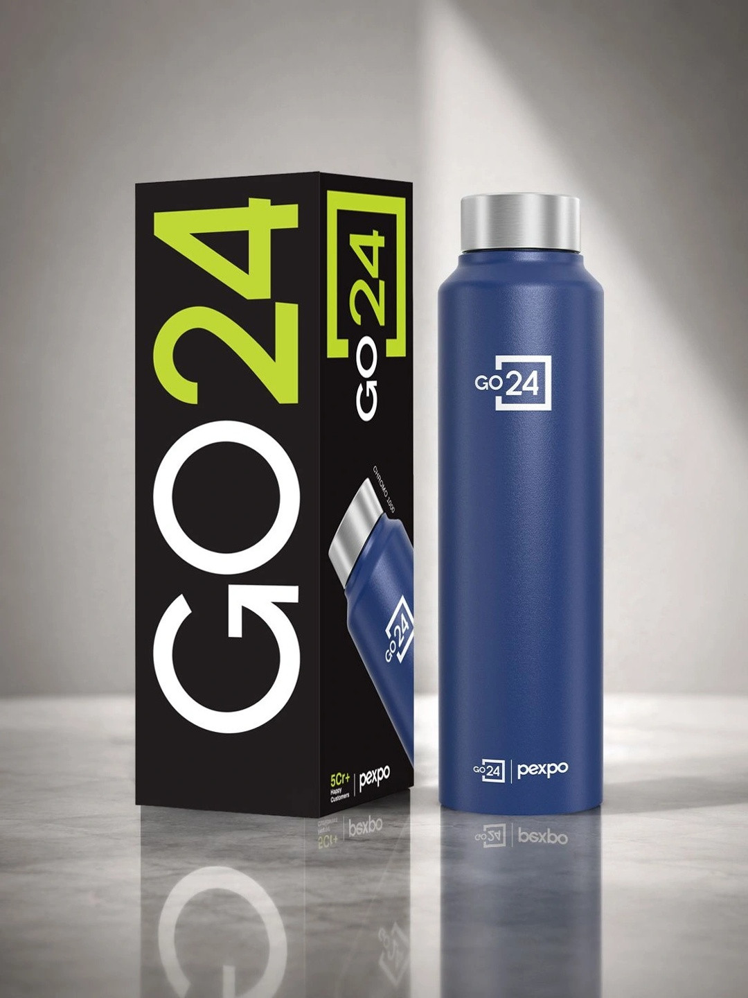 Go24 Chromo - Xtreme Navy Blue Solid Stainless Steel Spill Proof Water Bottle - 1L