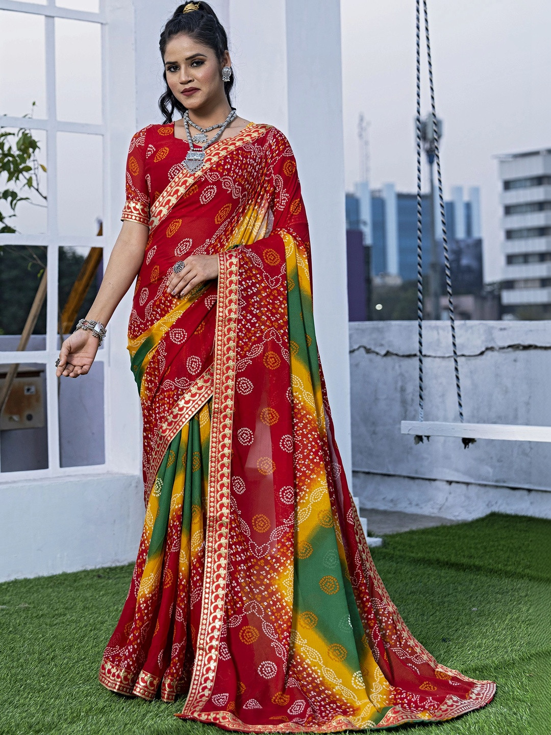 KANURIKAA Bandhani Poly Georgette Bandhani Saree