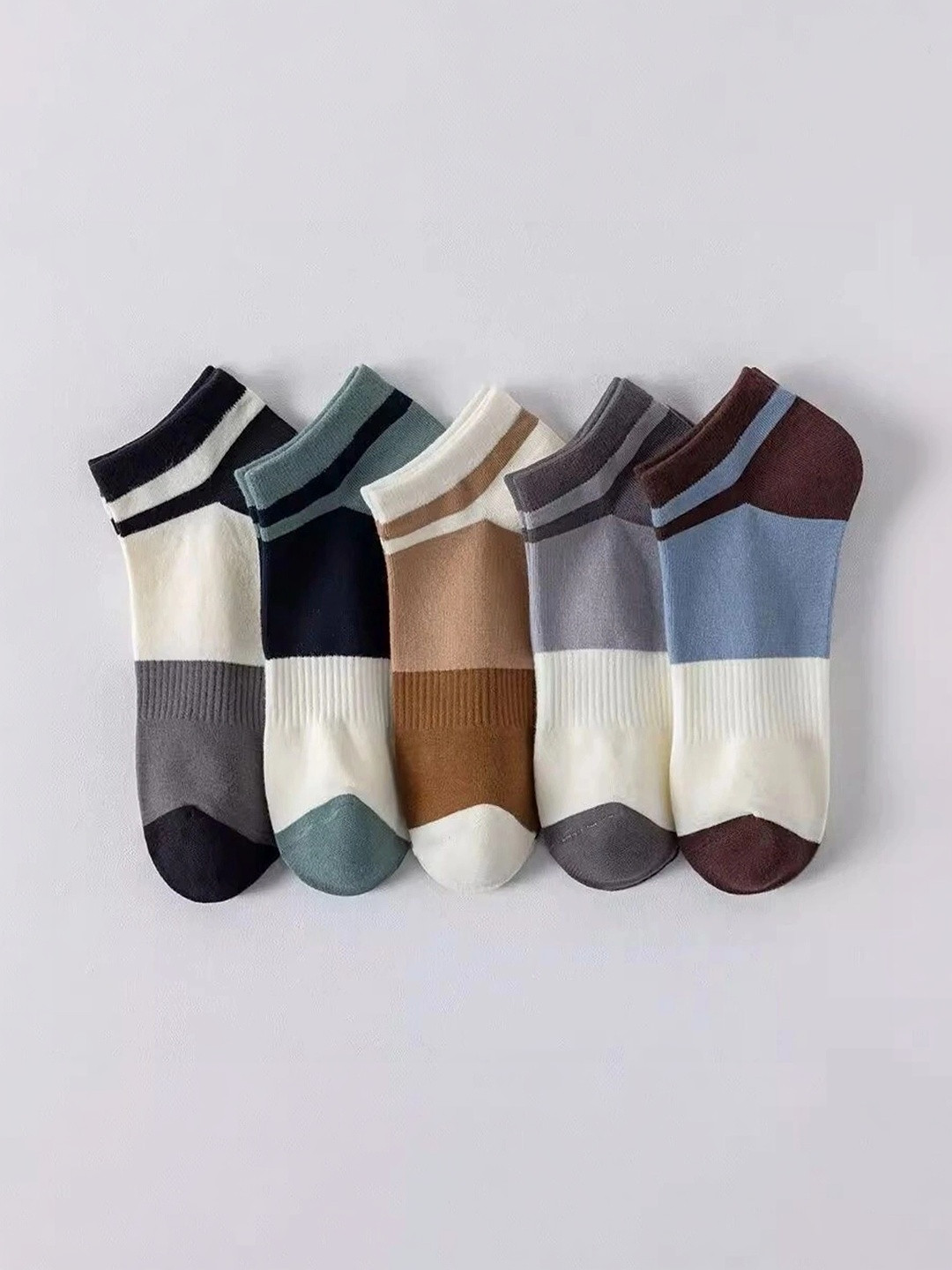 Ecomgedz Women Pack of 5 Cotton Colourblocked Ankle Length Socks