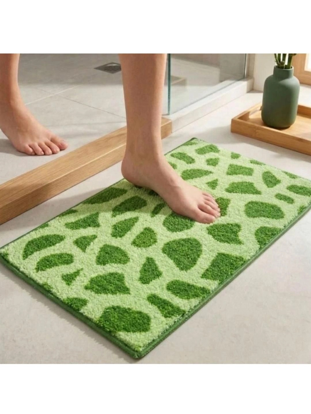 Athom Trendz Green Printed Anti-Slip Bathmat 58x38 cm