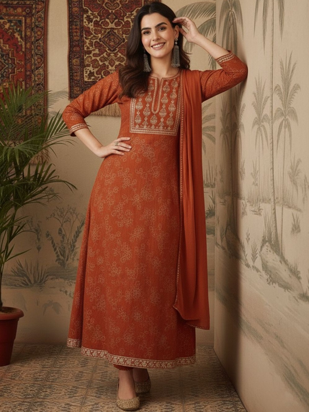 Anouk Women Ethnic Motifs Printed Regular Kurta with Trousers & With Dupatta