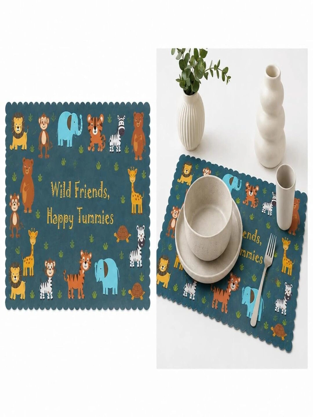 PRAKARTIK 2Pcs Green & Red Digital Printed Table Placemats