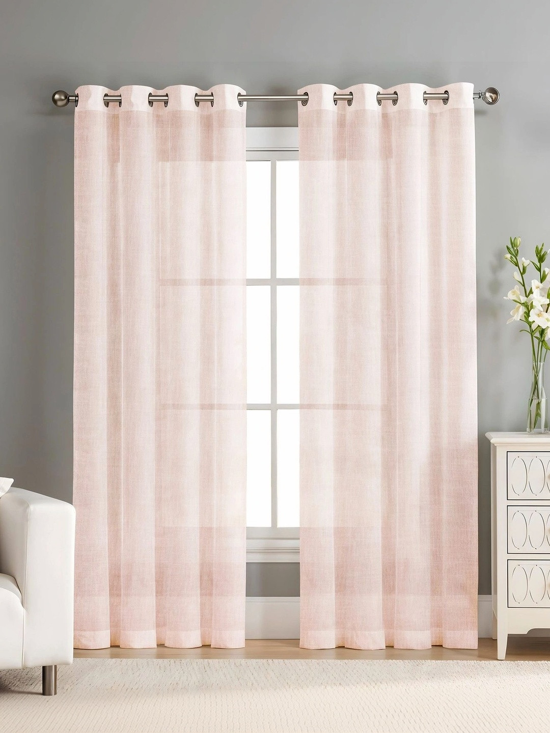 AAVIS DECOR Peach-Coloured Set of 2 Sheer Window Curtain