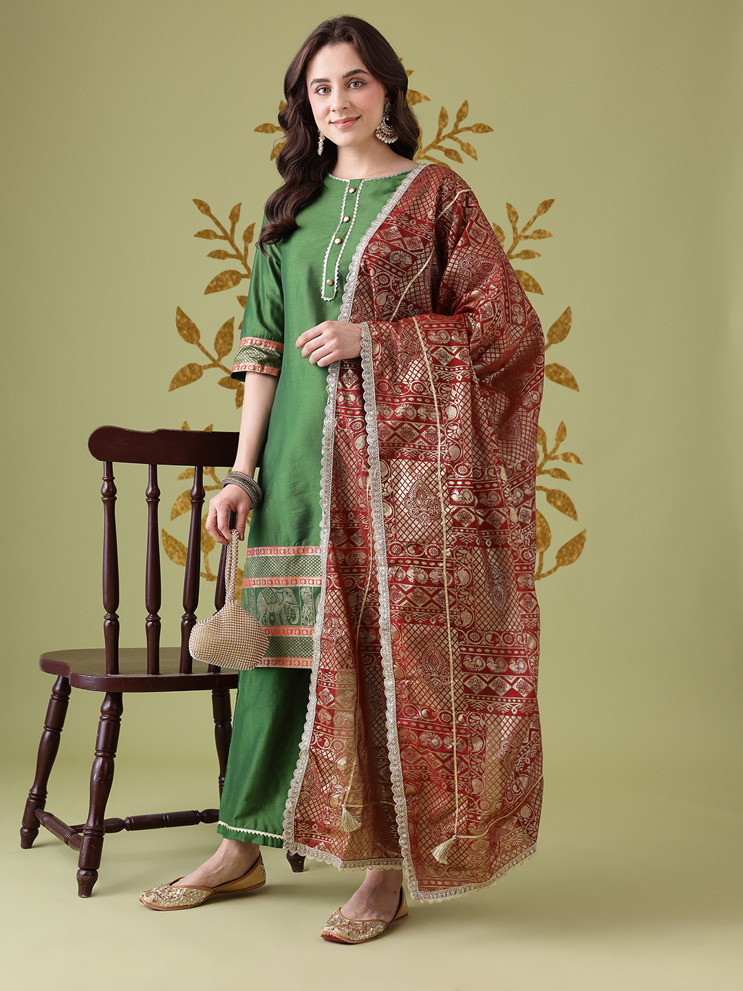 Anouk Ethnic Motifs Gotta Patti Kurta with Palazzos & Dupatta