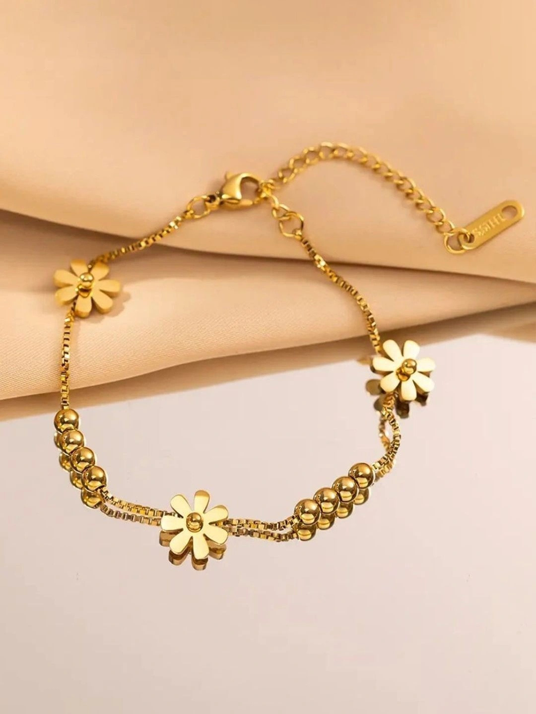 JEWILLEY Gold-Plated Artificial Beads Anklet