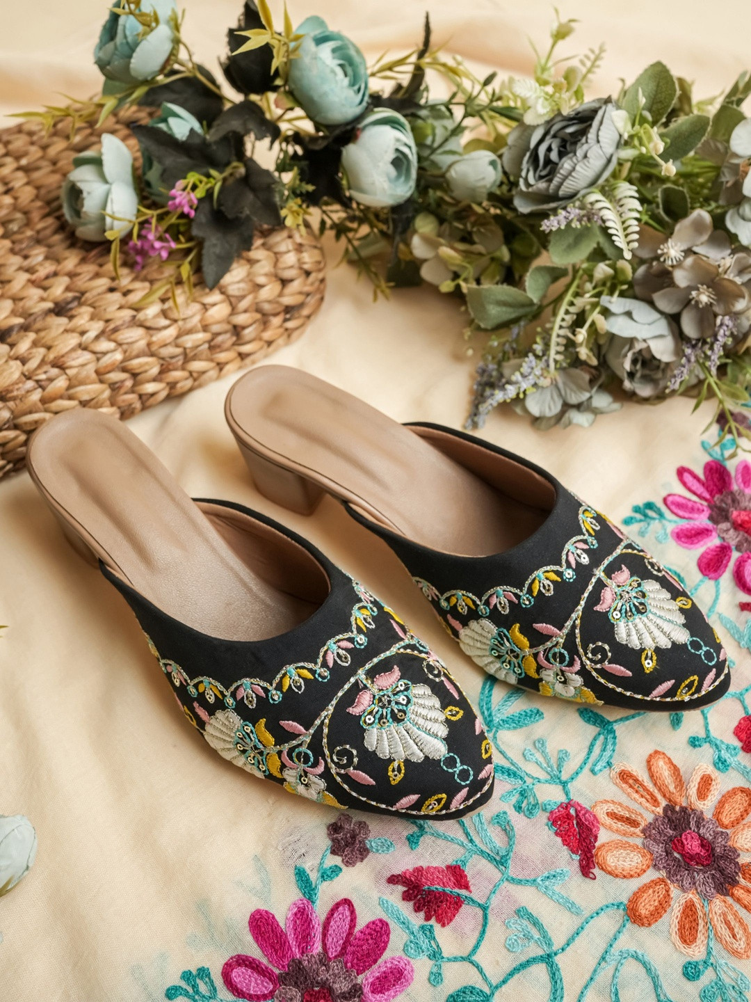 Anouk Embellished Party Block Mules