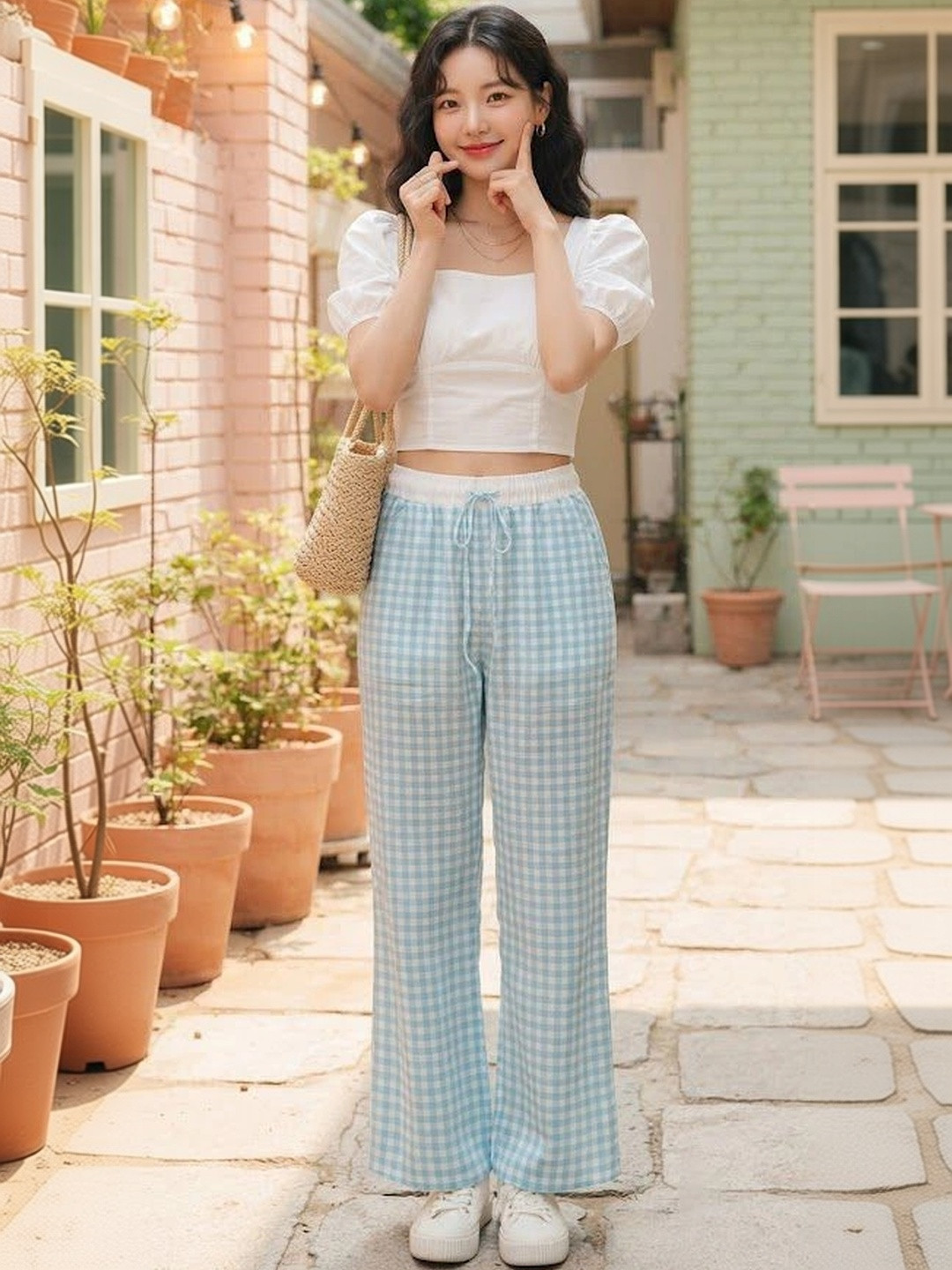 TIARA WORLD Women Checked Knitted Palazzos