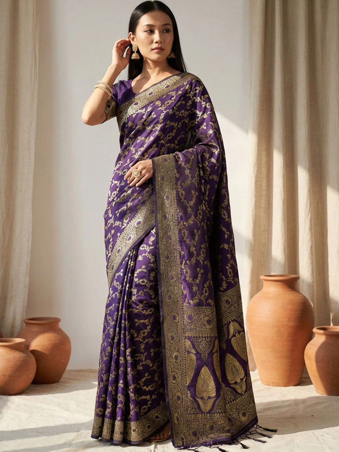 Sangria Woven Design Zari Silk Blend Designer Banarasi Saree