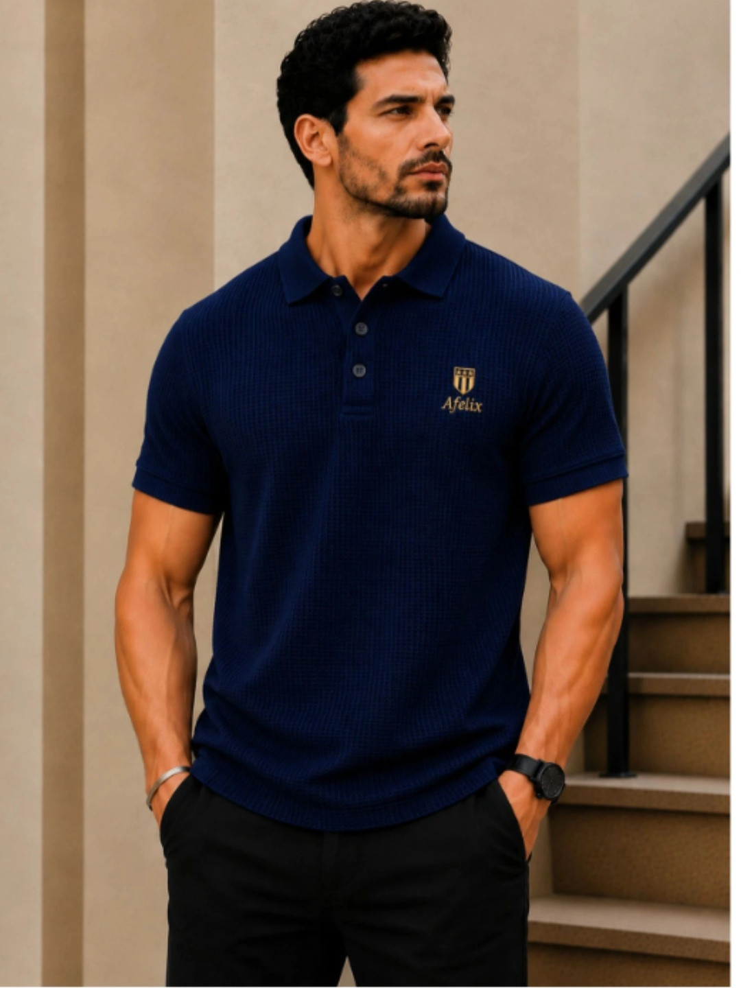 Afelix Men Brand Logo Polo Collar T-shirt