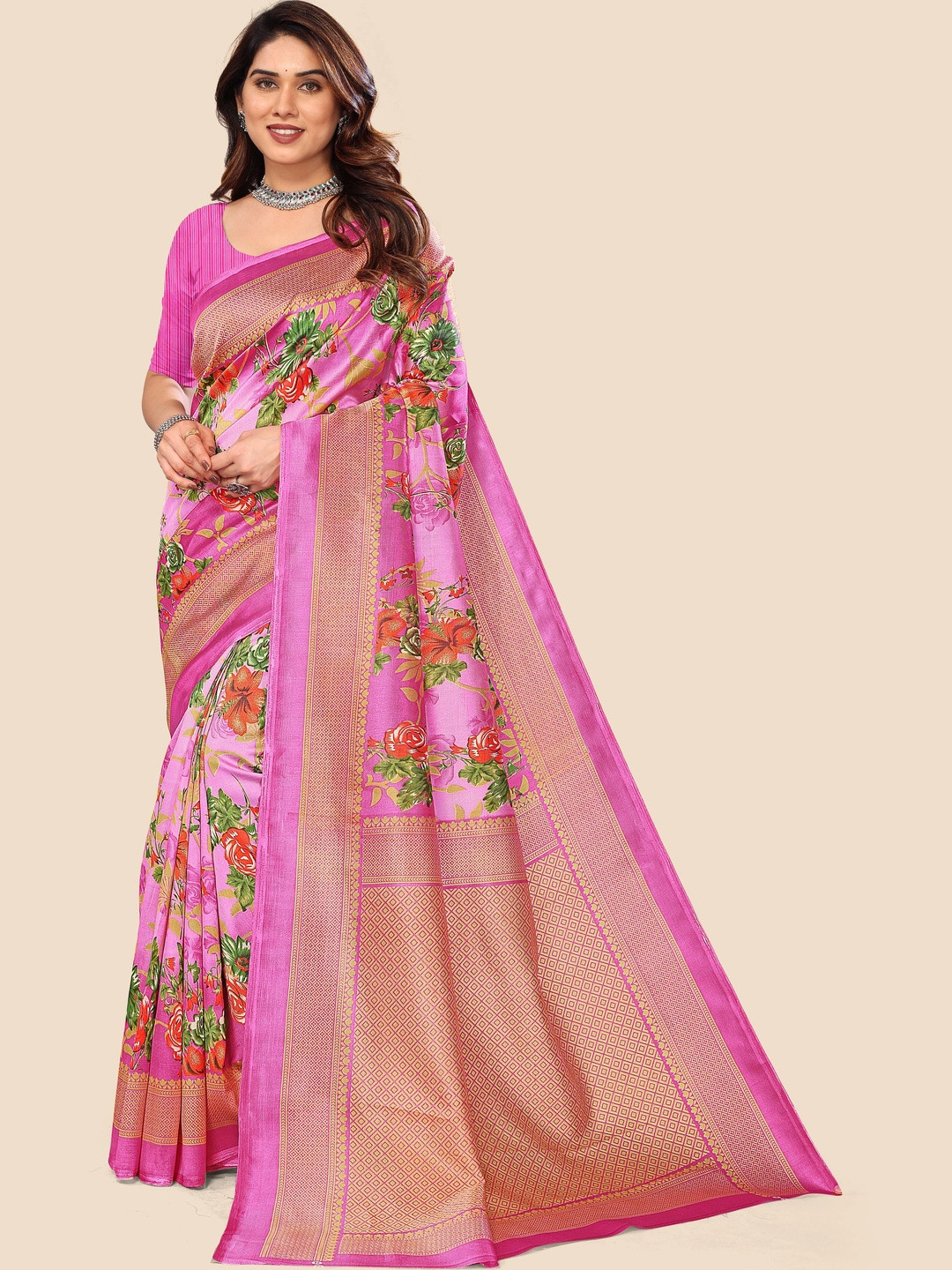 KANURIKAA Floral Zari Art Silk Mysore Silk Saree