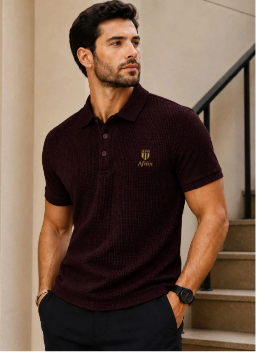 Afelix Men Brand Logo Polo Collar Pockets T-shirt