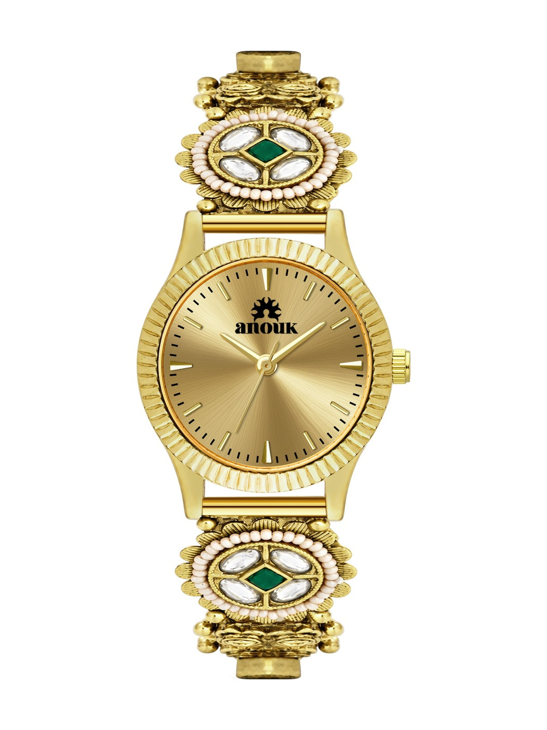 Anouk Women Dial & Embellished Straps Analogue Watch 1602 Golden Dial Luxury in Motion