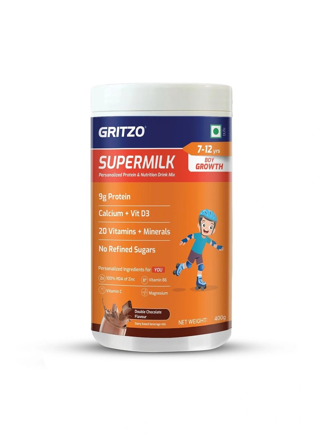 Gritzo SuperMilk Growth (7-12y Boy), Double Chocolate, 400g