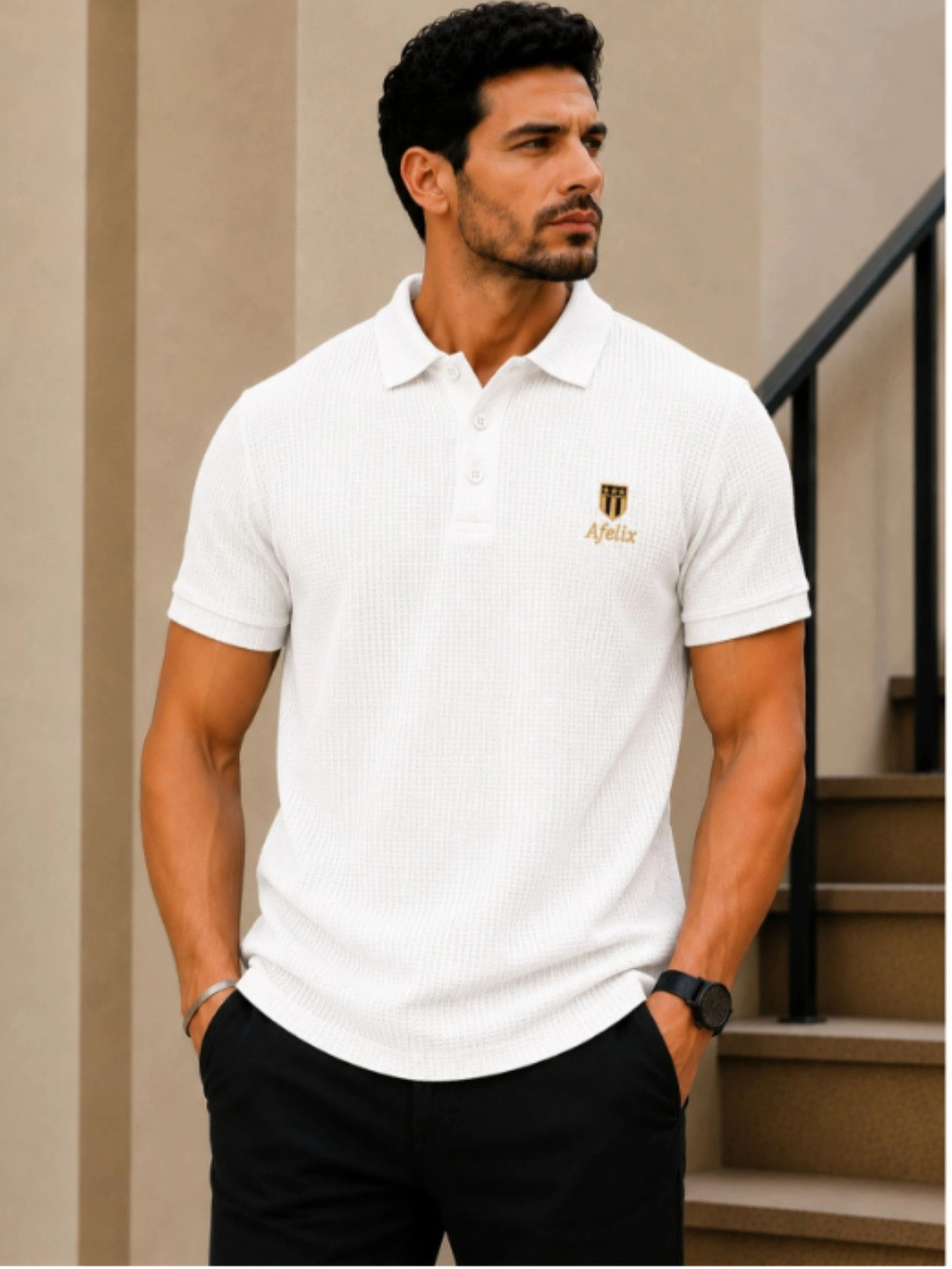 Afelix Men Brand Logo Polo Collar T-shirt