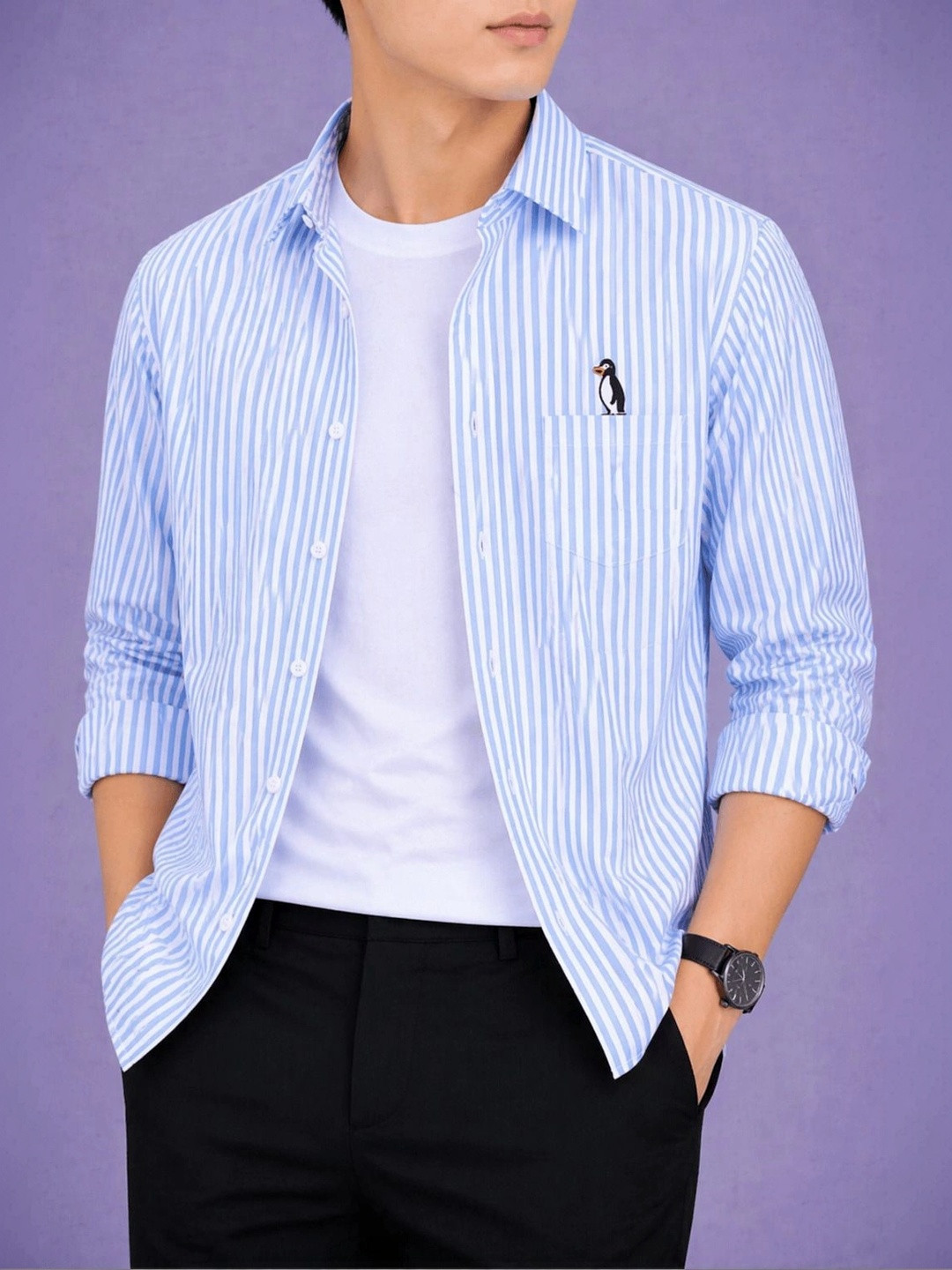 Black Deer Men Standard Striped Casual Shirt