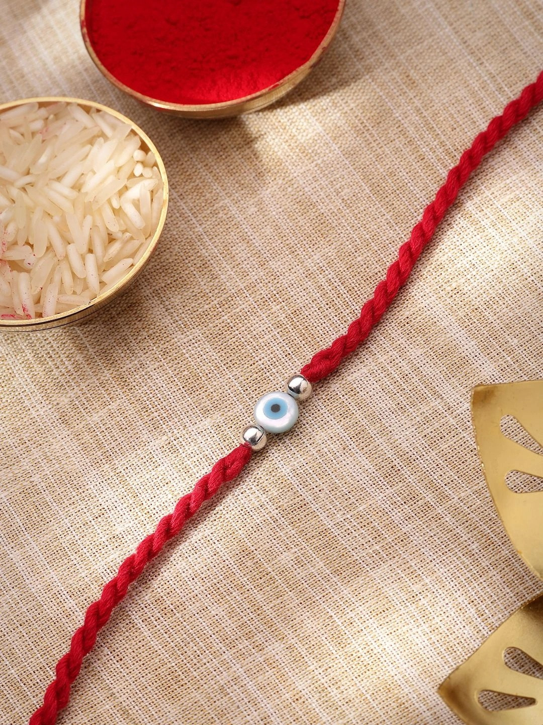Kicky and Perky 925 Sterling Silver Evil Eye Rakhi with Red Twisted Thread
