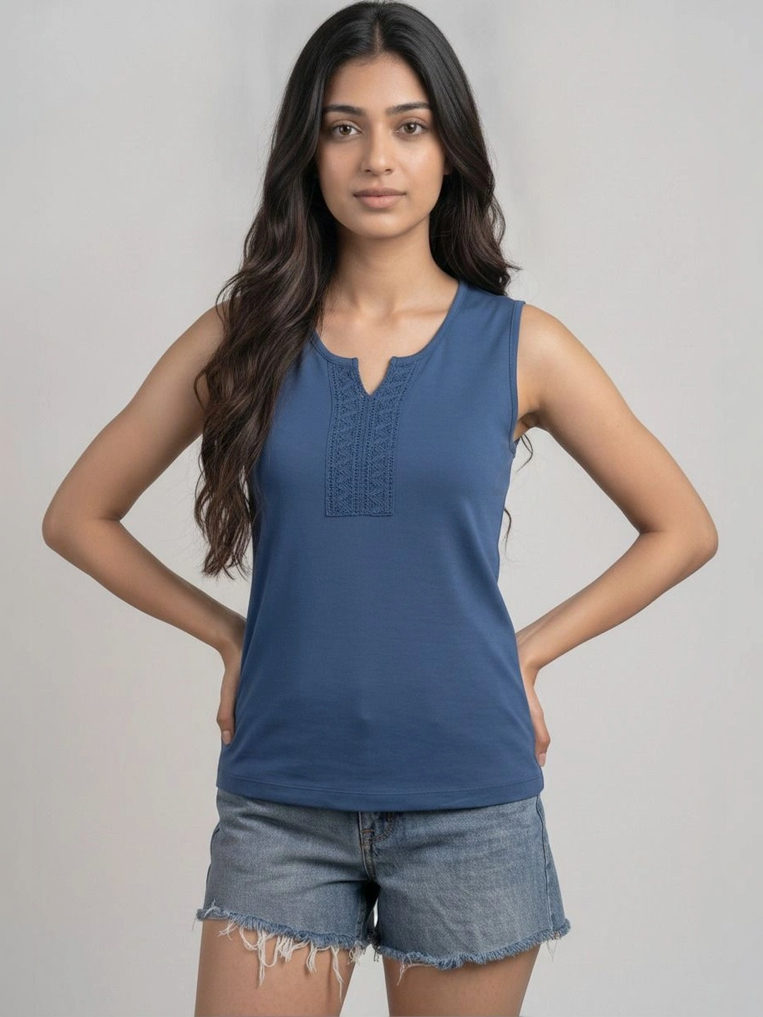 Hive91 Women V-Neck Pure Cotton T-shirt