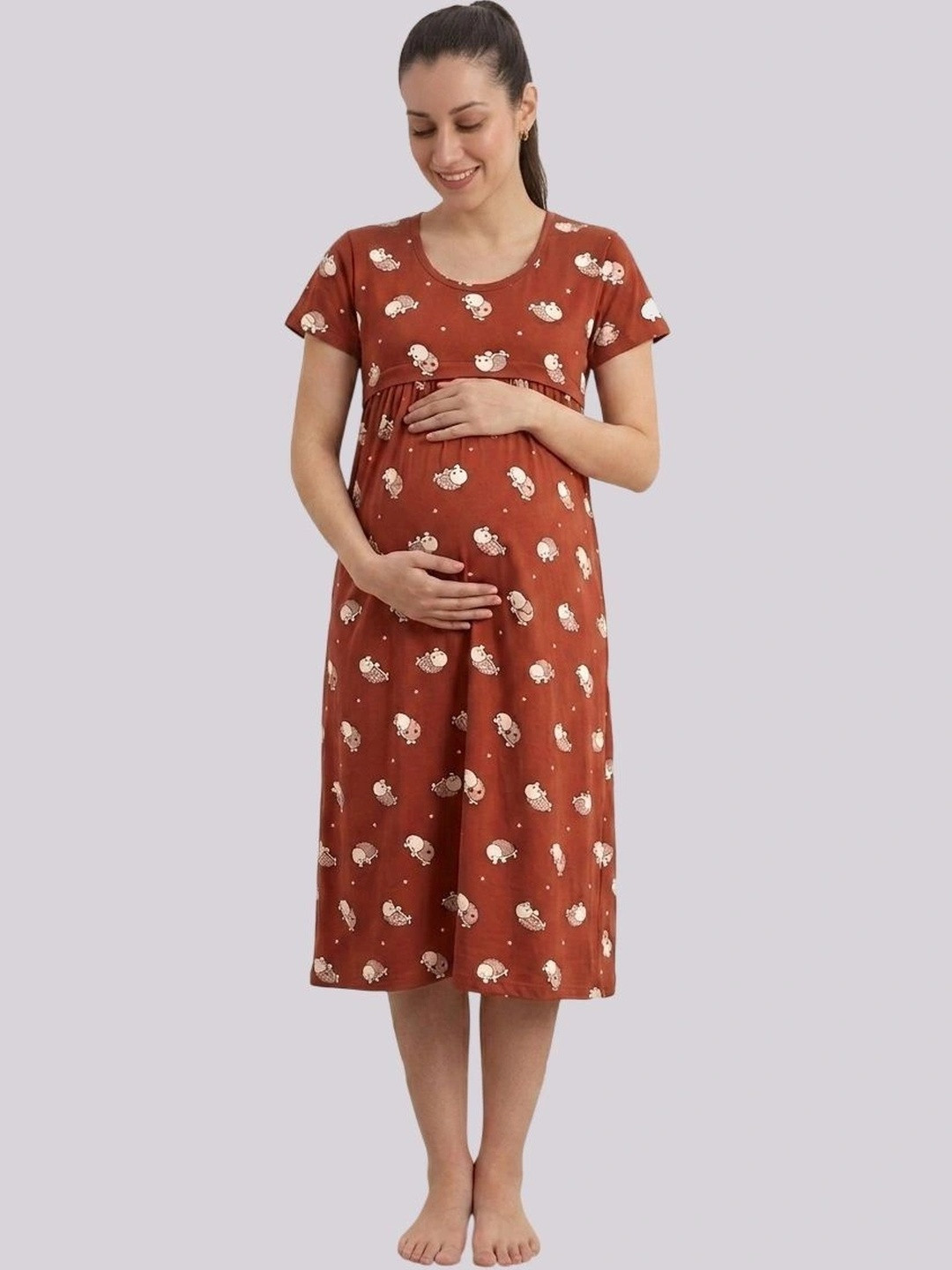 Evamomies Women Cotton Printed Maternity Nighty for Nursing & Feeding