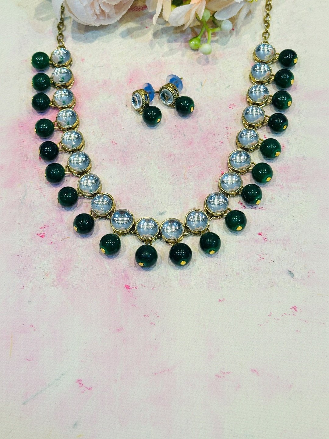 Anouk Copper-Plated Stone-Studded Necklace and Earrings
