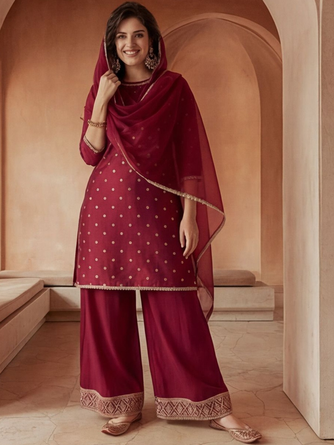 Anouk Women Ethnic Motifs Printed Regular Gotta Patti Kurta with Palazzos & With Dupatta