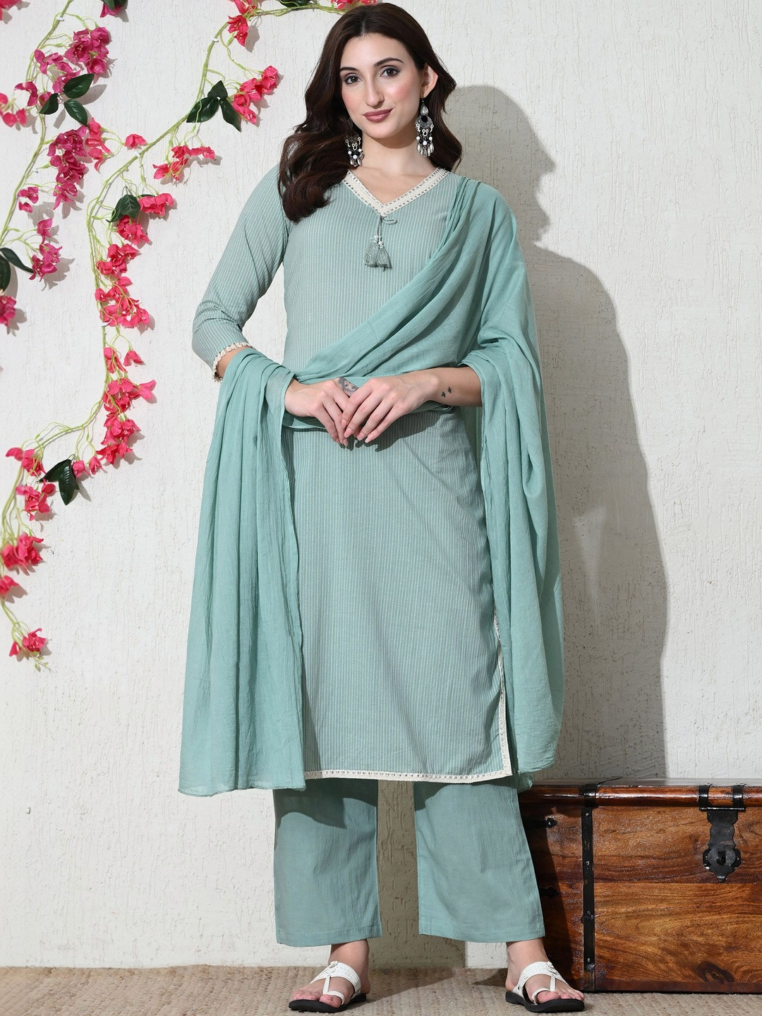 Anouk Women Printed Regular Pure Cotton Kurta with Palazzos & With Dupatta