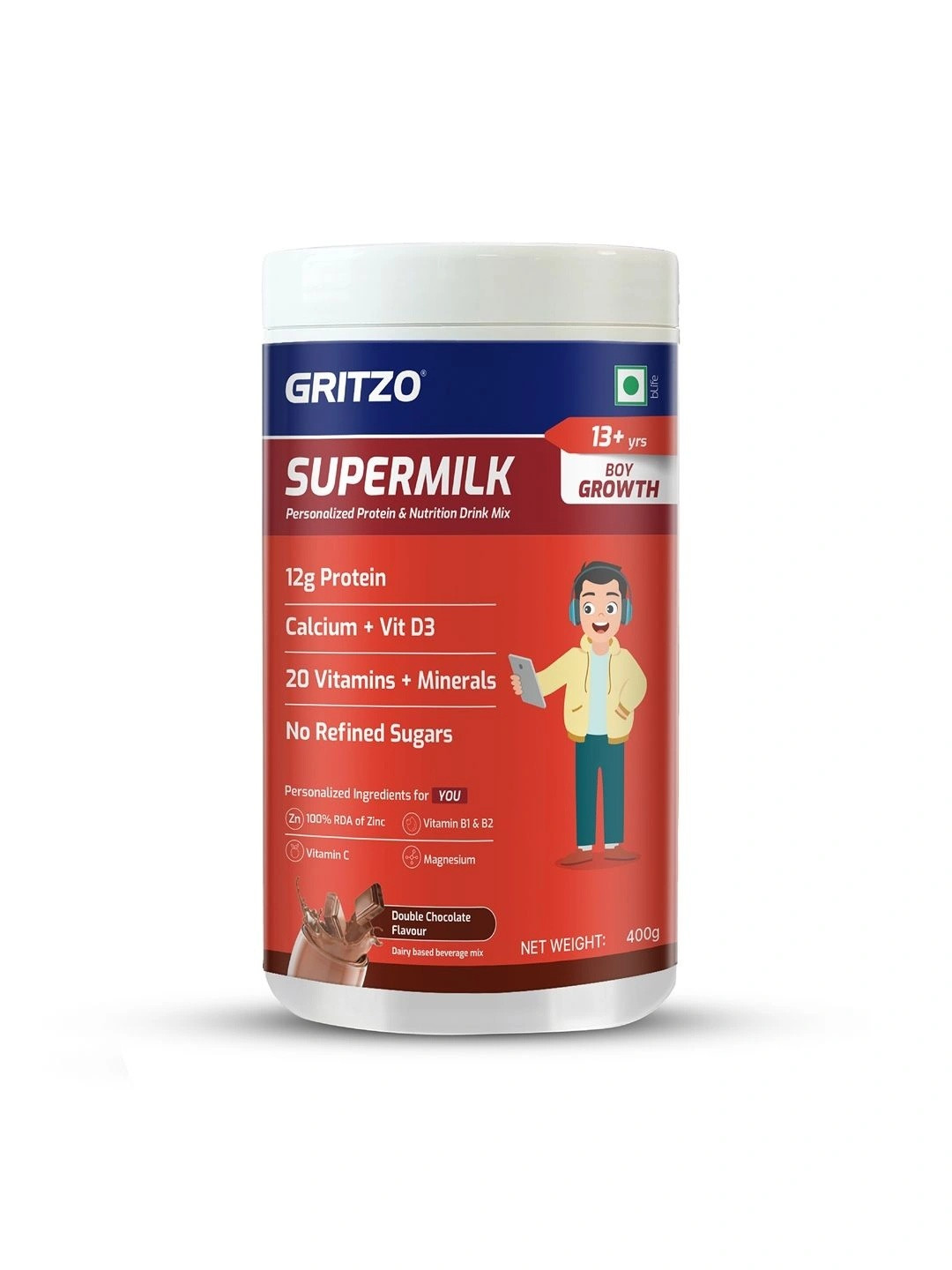 Gritzo Gritzo Supermilk Daily Nutrition Powder Protein-Double Chocolate-400 g