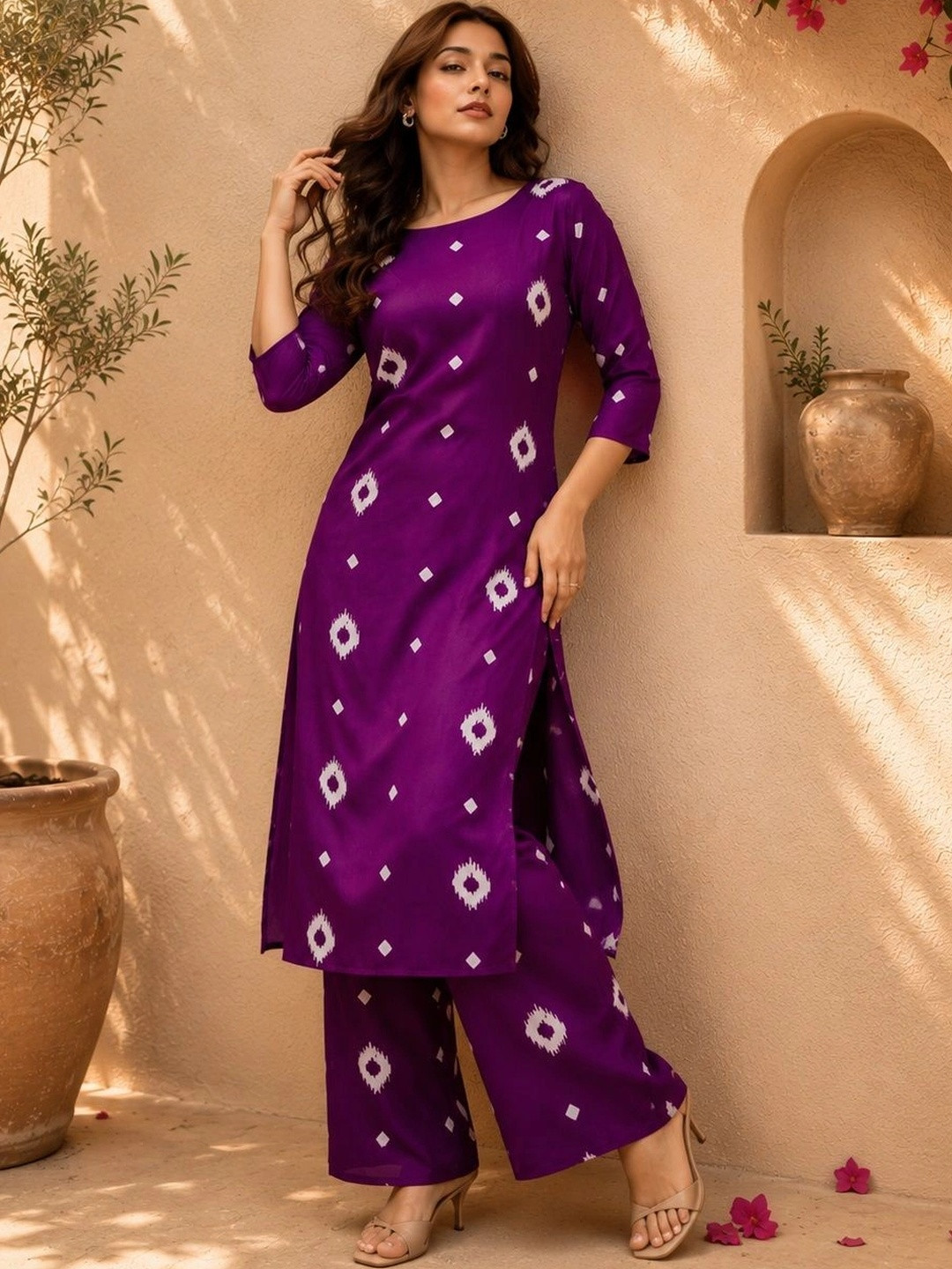 Dhibha Women Printed Regular Pure Cotton Kurta with Palazzos