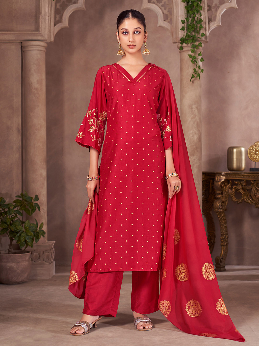 Anouk Women Ethnic Motifs Printed Regular Kurta with Palazzos & With Dupatta