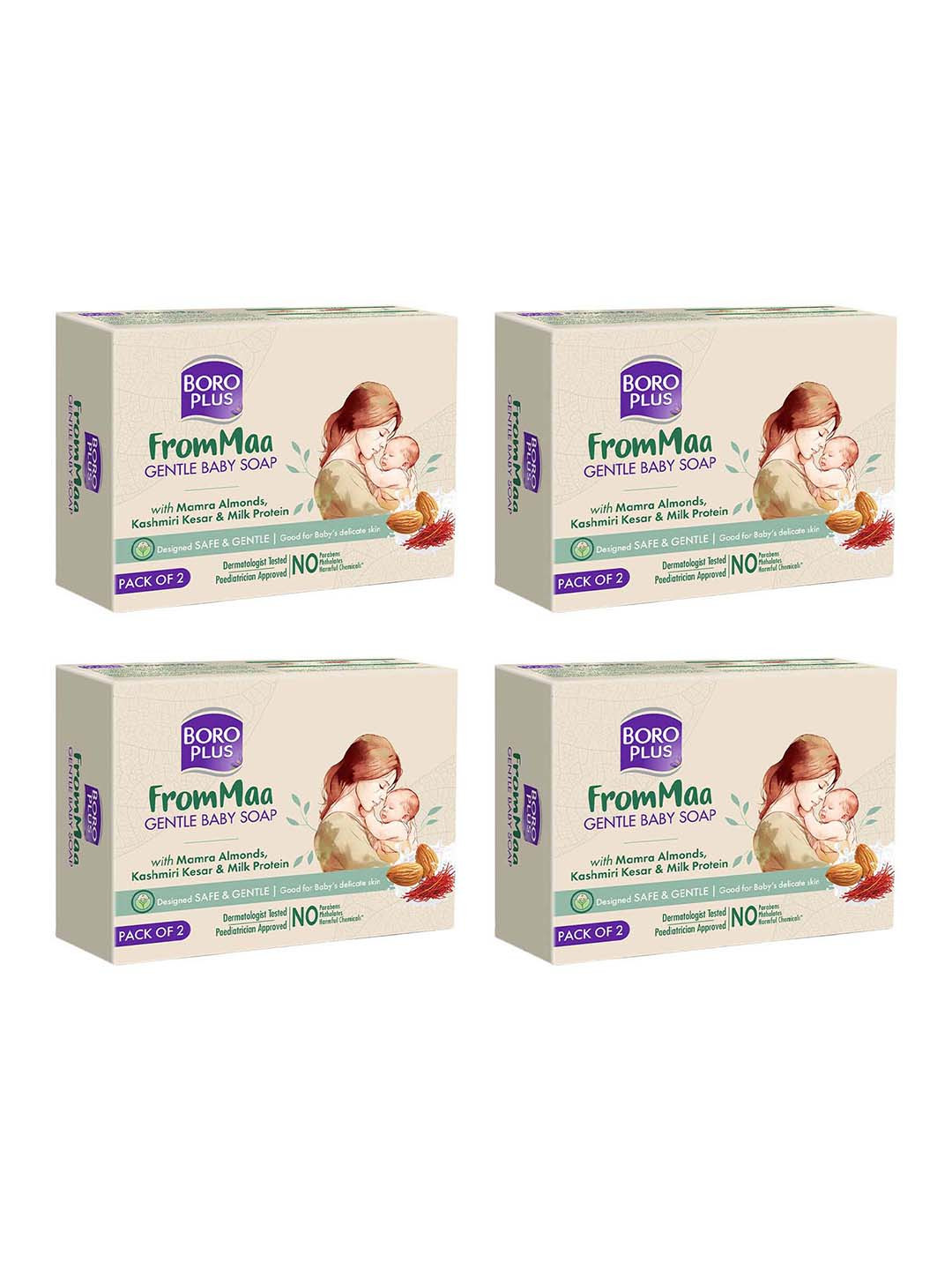 BOROPLUS Set of 4 FromMaa Gentle Baby Bathing Soap with Almonds & Kesar - 75 g each