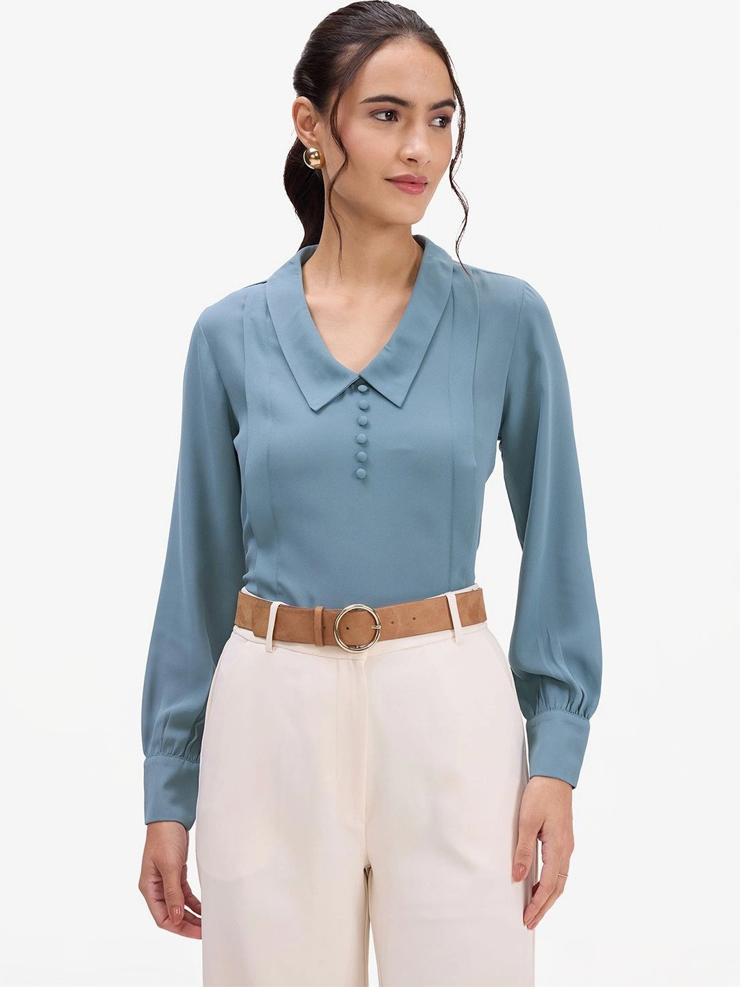 Strong And Brave Peter Pan Collar Shirt Style Top