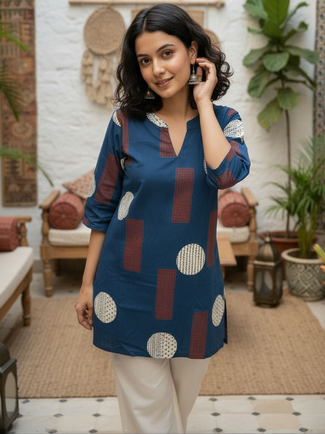 Anouk Geometric Printed V-Neck Pure Cotton Blend Kurti