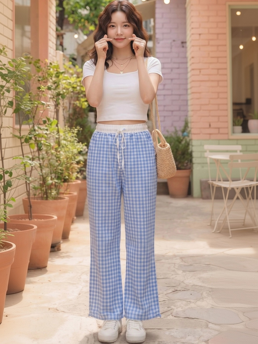 TIARA WORLD Women Checked Knitted Palazzos