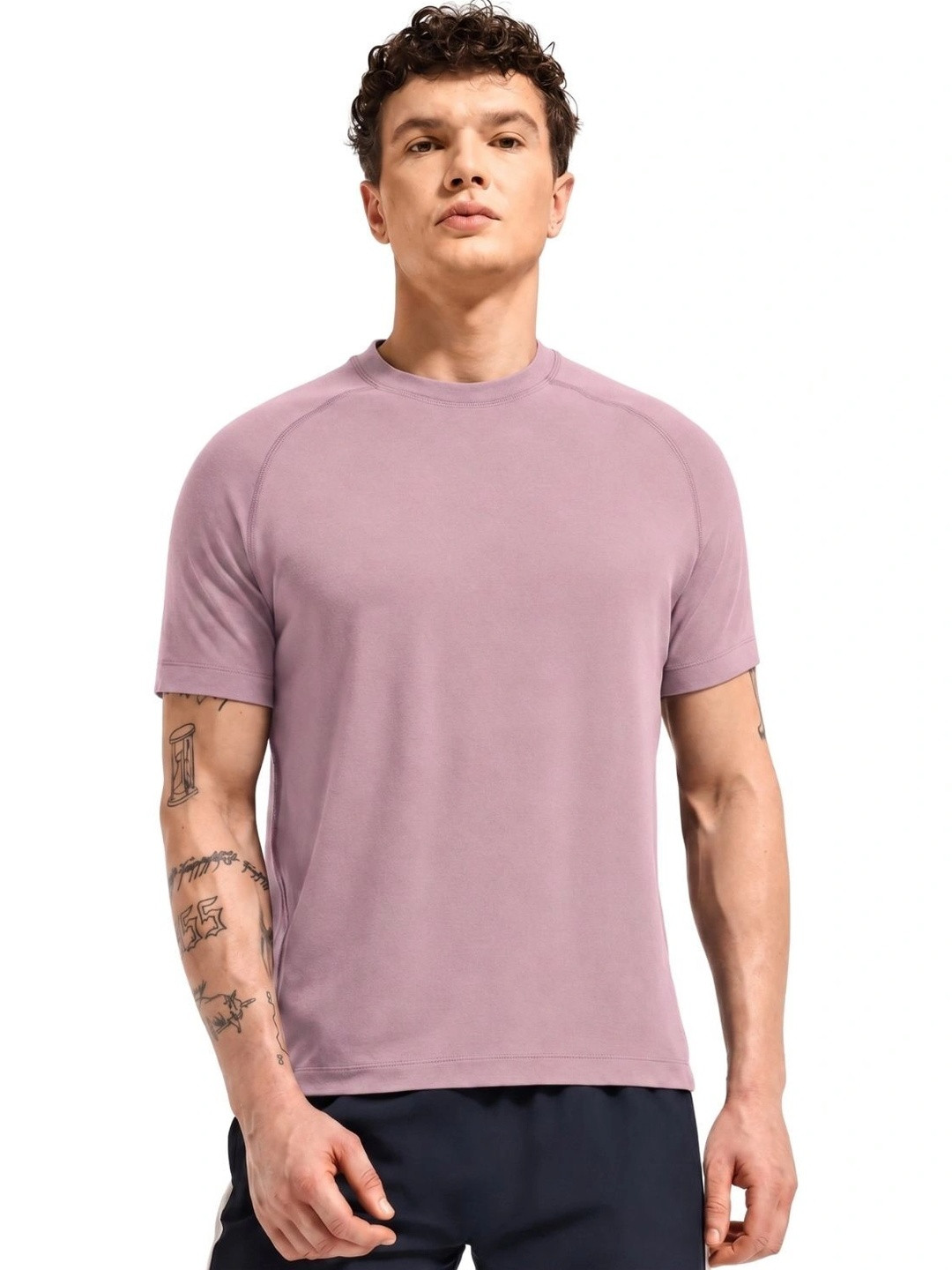 Wellbi Men Dusky Pink Cotton Raglan Sleeve Round Neck Sports T-shirt for Gym and Running