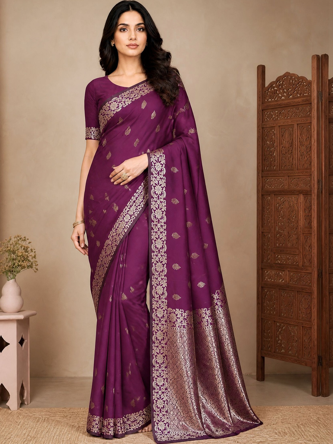 Anouk Woven Design Zari Art Silk Heavy Work Banarasi Saree