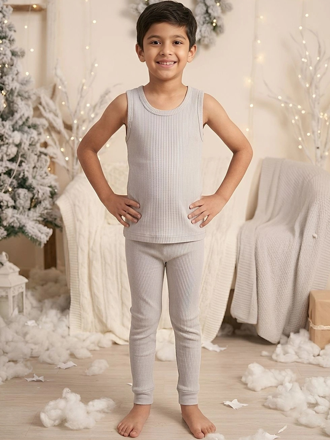 Kanvin Striped Round Neck Thermal Set