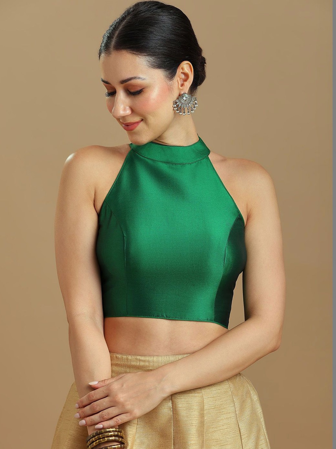 Anouk Silk Blend Solid Saree Blouse