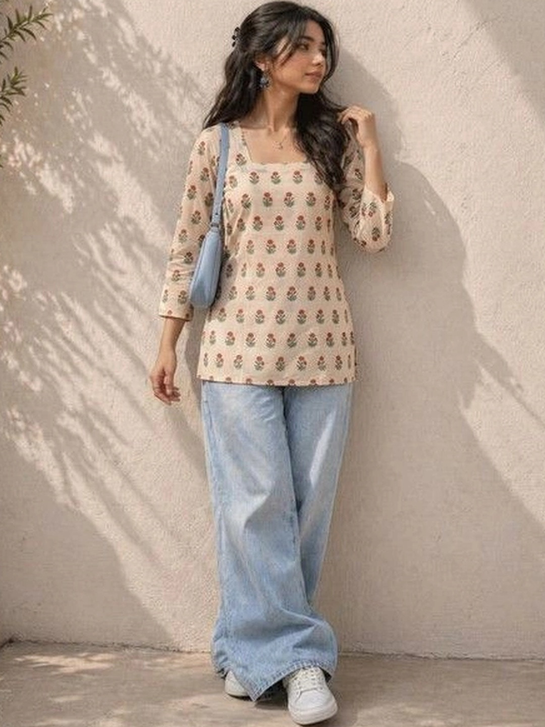ARIHANT CREATIONS Floral Printed Square Neck Kurti