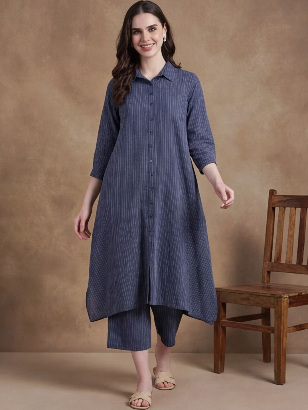 Anouk Women Striped Regular Pure Cotton Kurta with Trousers
