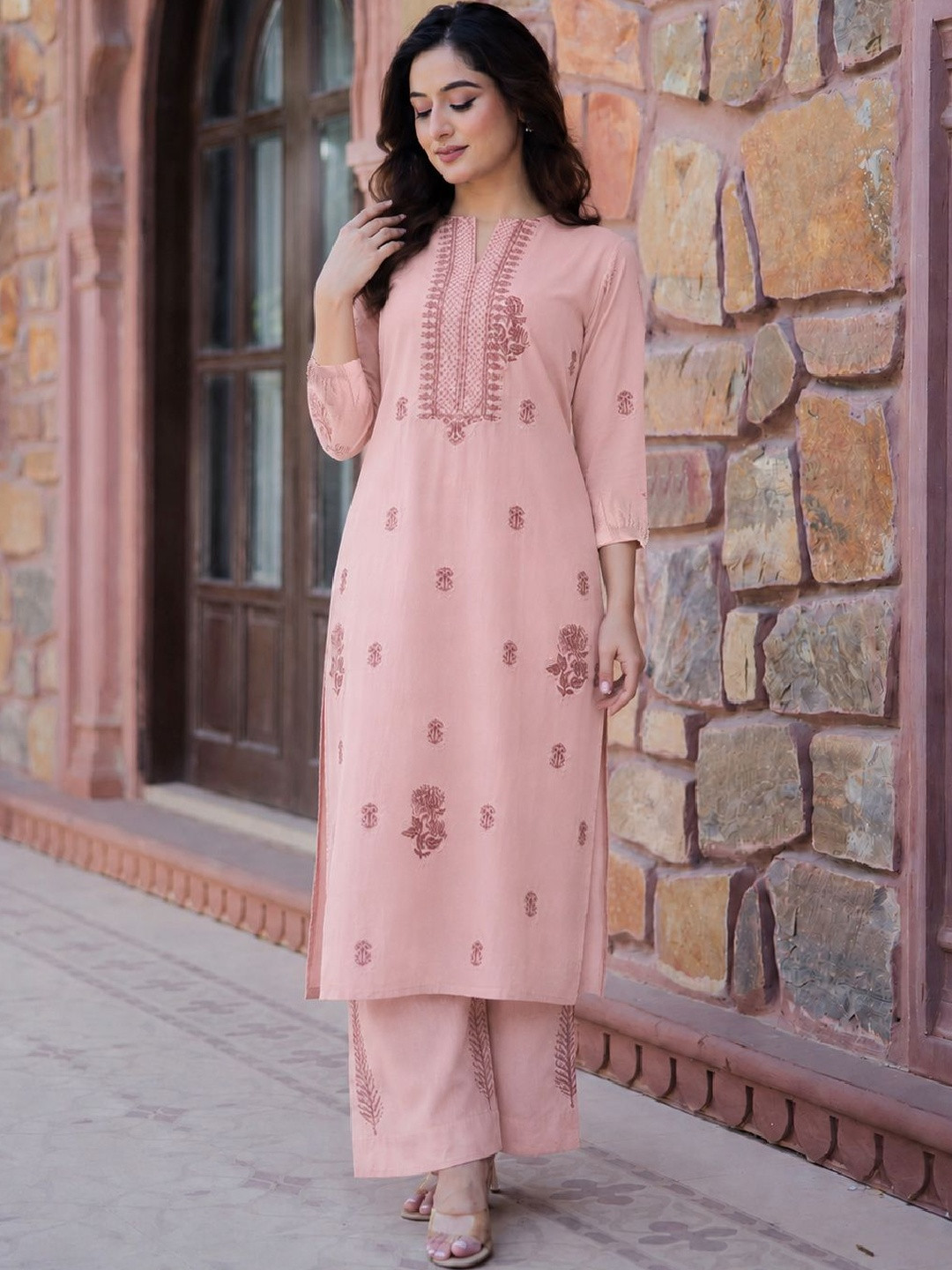 Anouk Women Ethnic Motifs Embroidered Regular Thread Work Kurta with Palazzos