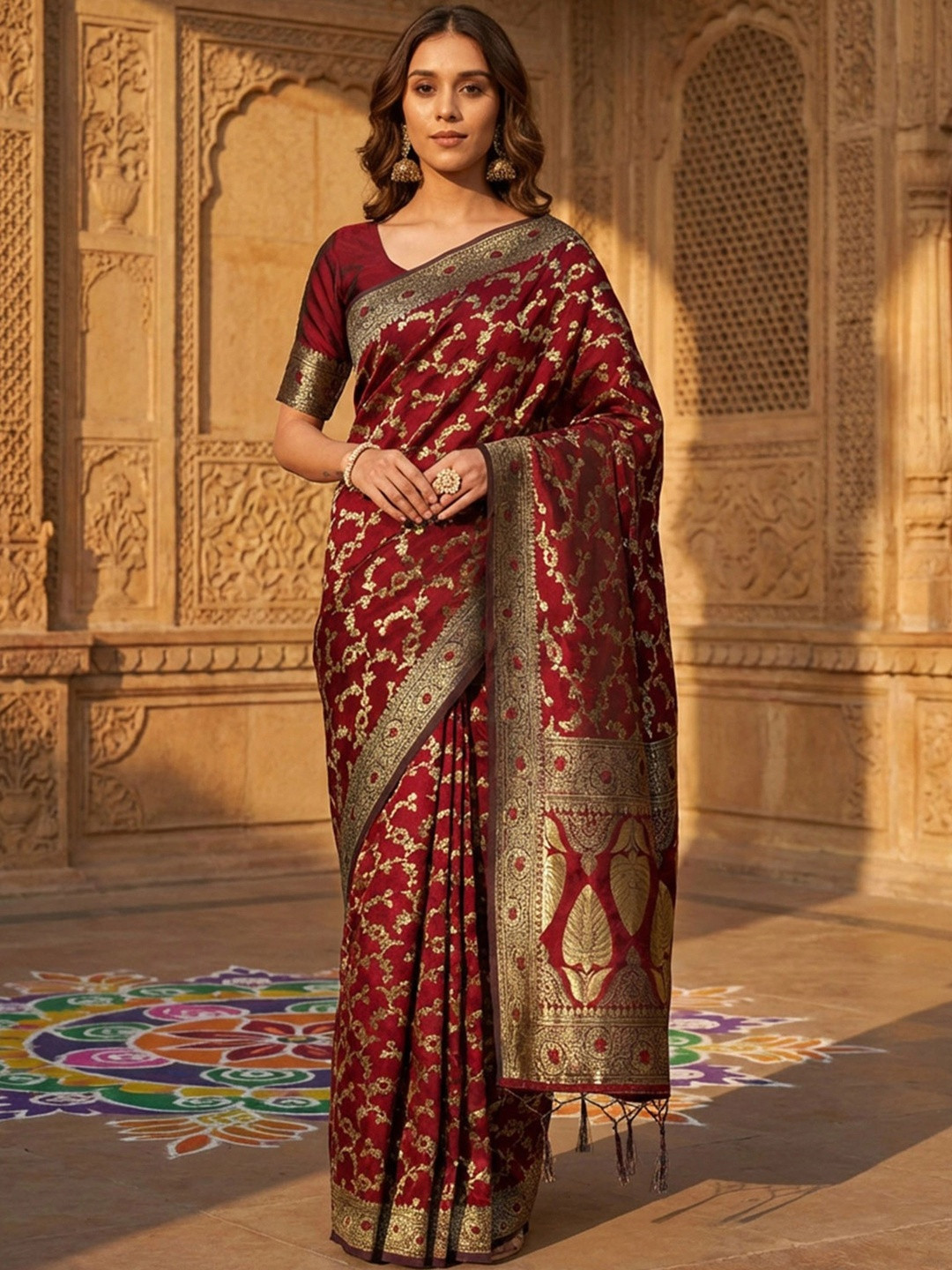 Sangria Woven Design Zari Silk Blend Designer Banarasi Saree